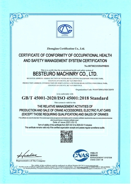 中国 Bestaro Machinery Co.,Ltd 認証